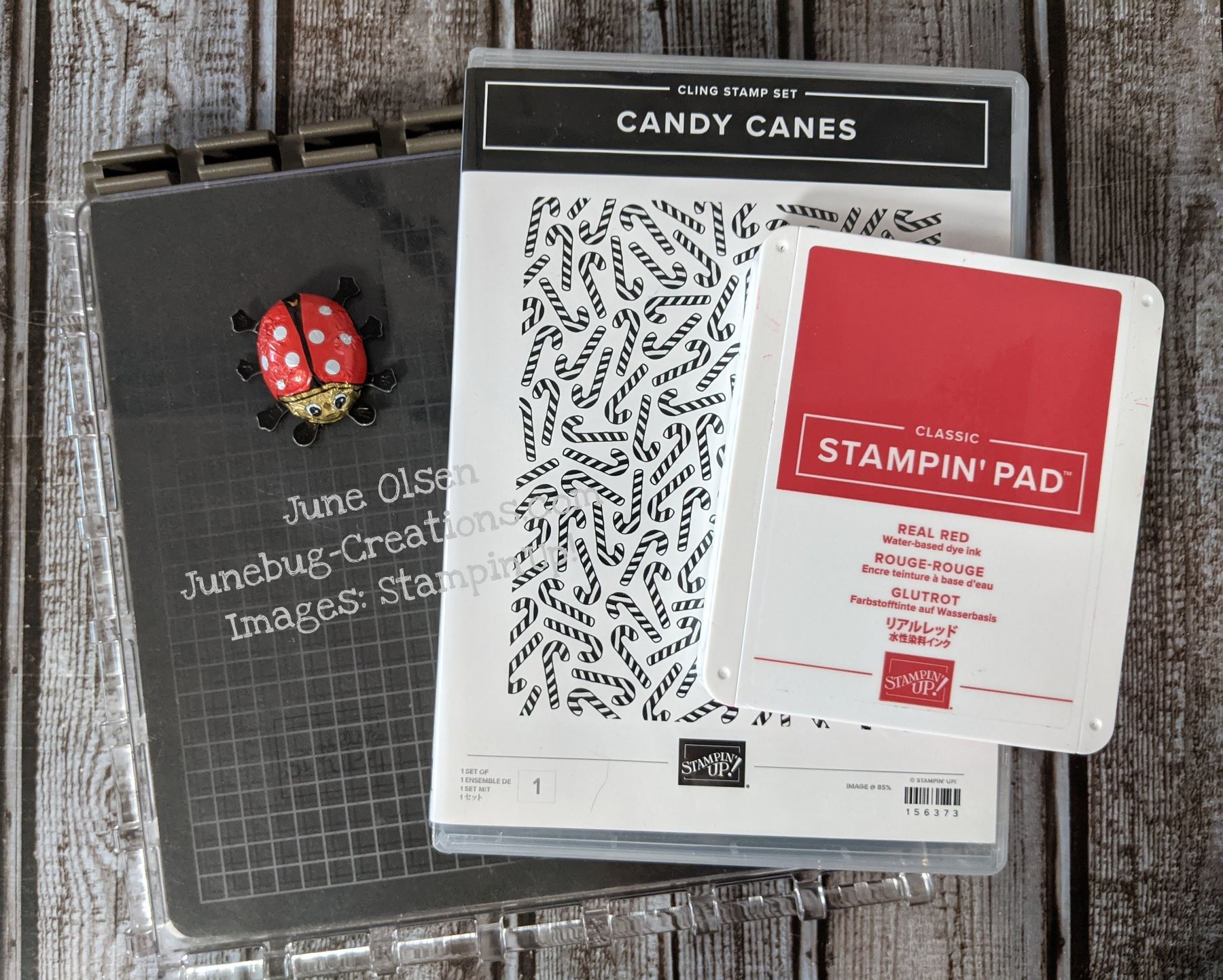 Some ingredients for the candy cane card using the Stamparatus