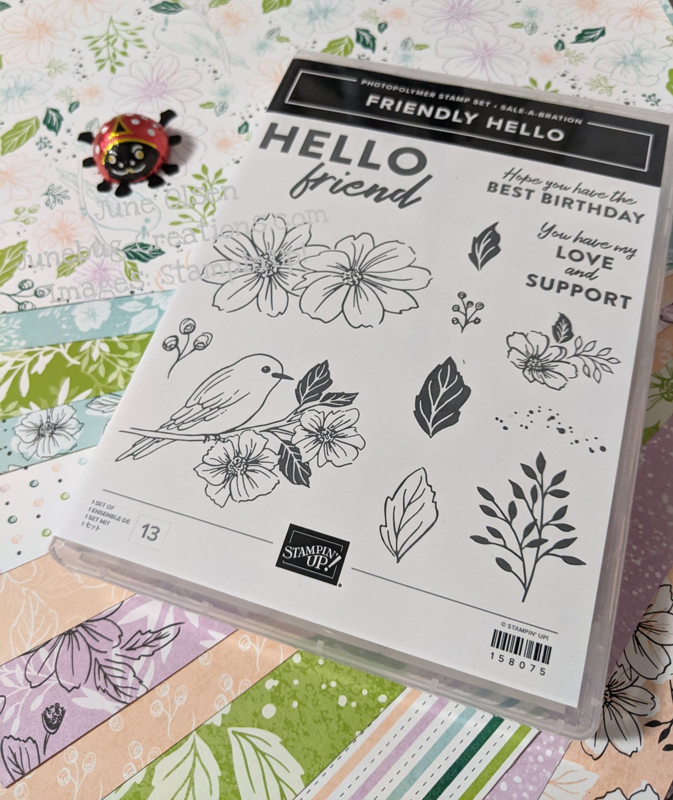 Freiendly Hello stamp set and DSP, free with a purchase of $100 or more